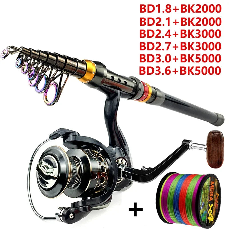 Vara de pesca giratória e carretel combo 1.8-3.6m pólo marítimo de fibra de carbono e relação de engrenagem 5.2:1 carretel de metal com kits de linha para carpa baixo