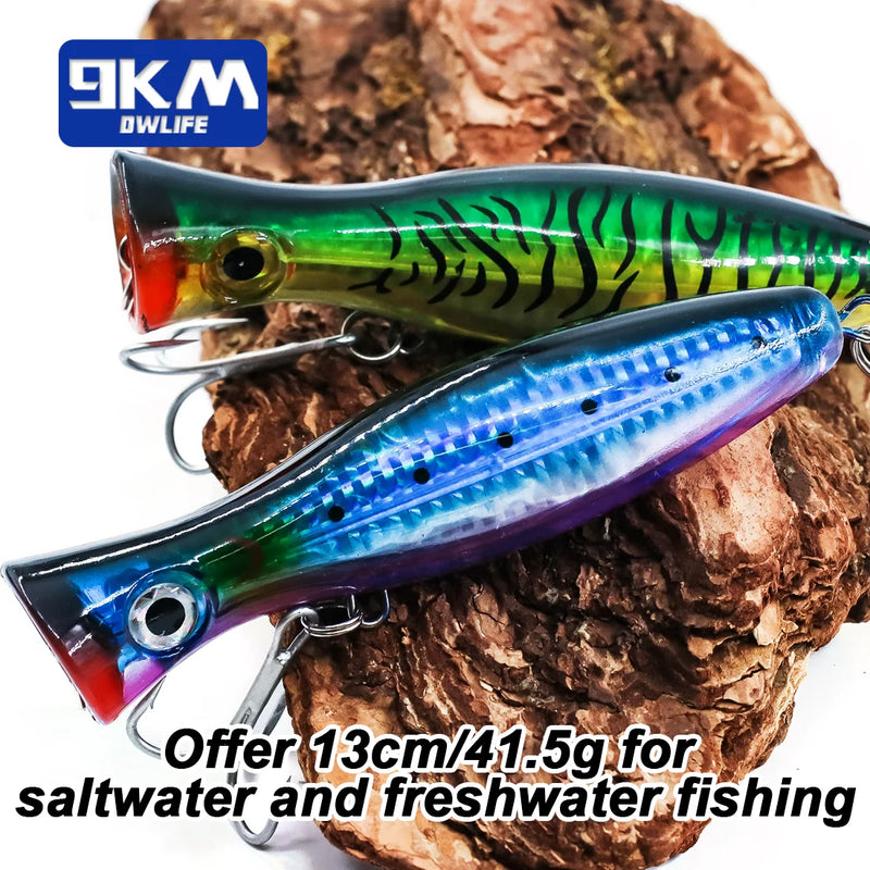 13cm popper isca de pesca de água salgada topwater popper iscas com gancho agudo para striper atum bluefish offshore grande predador peixe