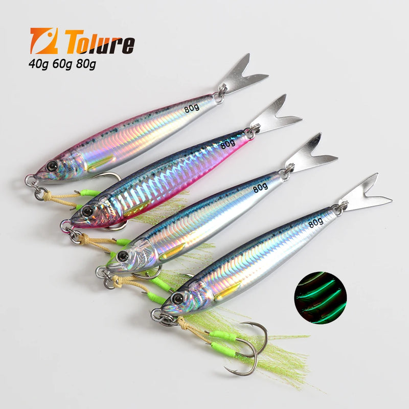Tolu 2024 novo 3d impresso rápido afundando metal gabarito isca 20g 30g 40g 60g 80g água salgada costa fundição isca de pesca vertical metal gabarito