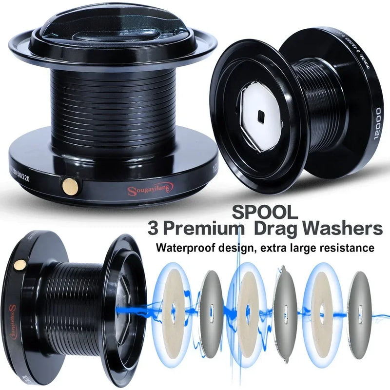 Sougayilang 9000-12000 carretel de metal completo jigging corrico fundição de tiro longo e água salgada surf grande mar fiação carretel de pesca