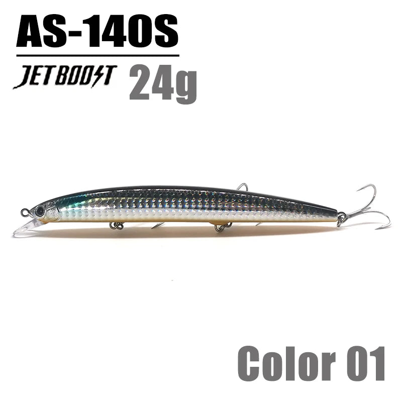CASTFANATIC 24g 140mm Isca Minnow de Afundamento Lento AS140S Grandes Iscas Artificiais de Água Salgada Sea Bass Pike Fishing Frete Grátis