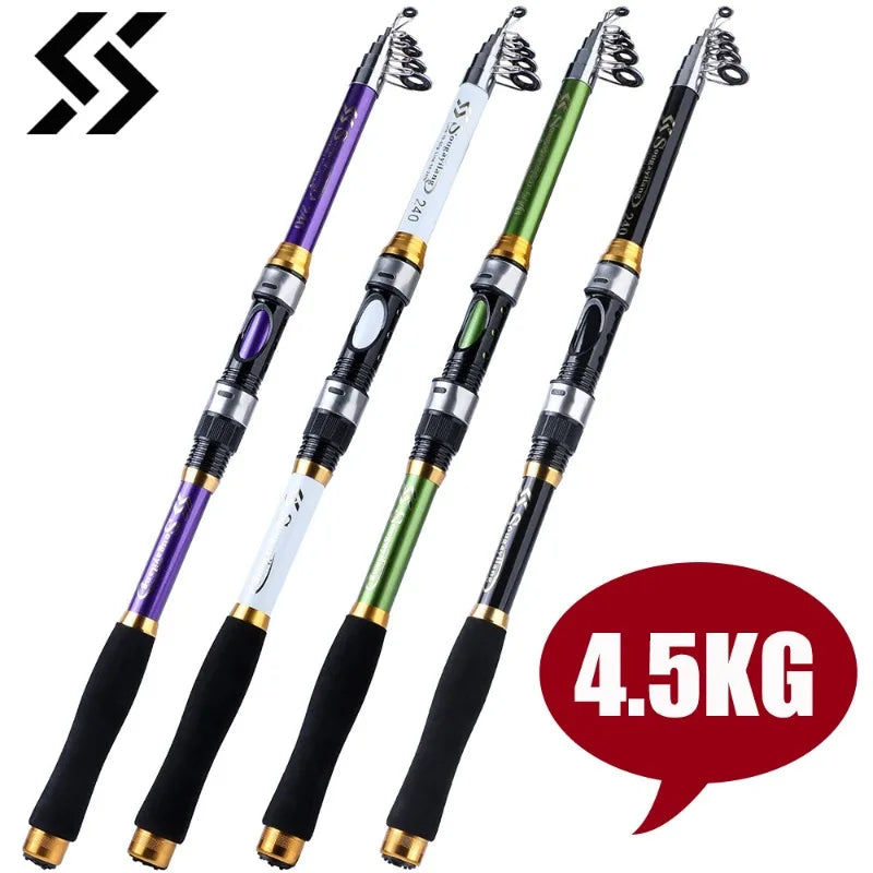 Sougayilang vara de pesca telescópica, 4 cores, 1.8m-2.7m, fibra de vidro, cabo de eva, vara giratória de carpa, vara de pesca, peso 4.5kg