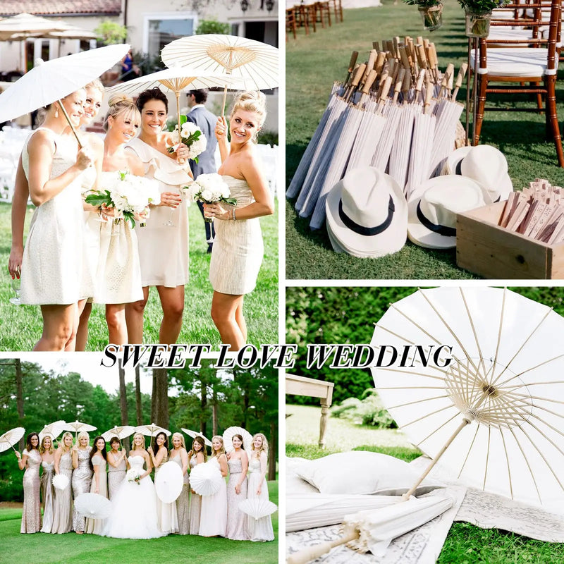 Guarda-chuvas de papel para casamento, 60/84cm, cabo de madeira chinês, branco, faça você mesmo, adereços de fotografia rústica para chá de bebê, festa de casamento