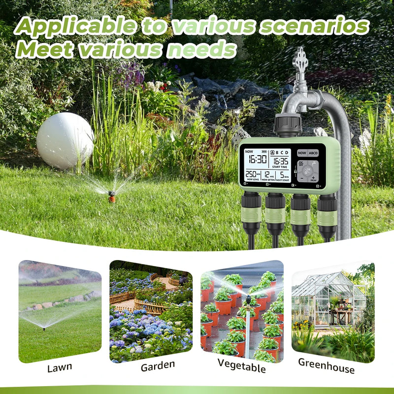 Eshico-Smart Garden Irrigation Timer, quatro funções independentes, fácil instalação, ferramentas de jardim ao ar livre, 4 Out, HCT-379