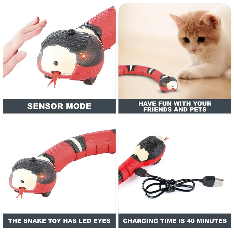 Brinquedos de gato de detecção inteligente interativo automático eletrônico cobra gato teaser jogo interno gatinho brinquedo usb recarregável para gatos gatinho