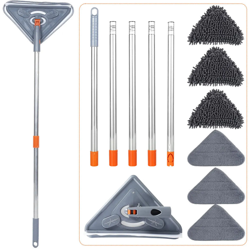 Esfregona de parede com alça longa 360 °   Esfregão de limpeza de parede de microfibra triangular giratório ajustável limpador de poeira seca e molhada para piso