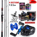 Sougayilang-Carbon Fiber Fishing Rod e Reel Combo, Baitcasting Reel, 7.2:1 Gear Ratio, Max Drag 10kg para Bass, 1.8-2.1m