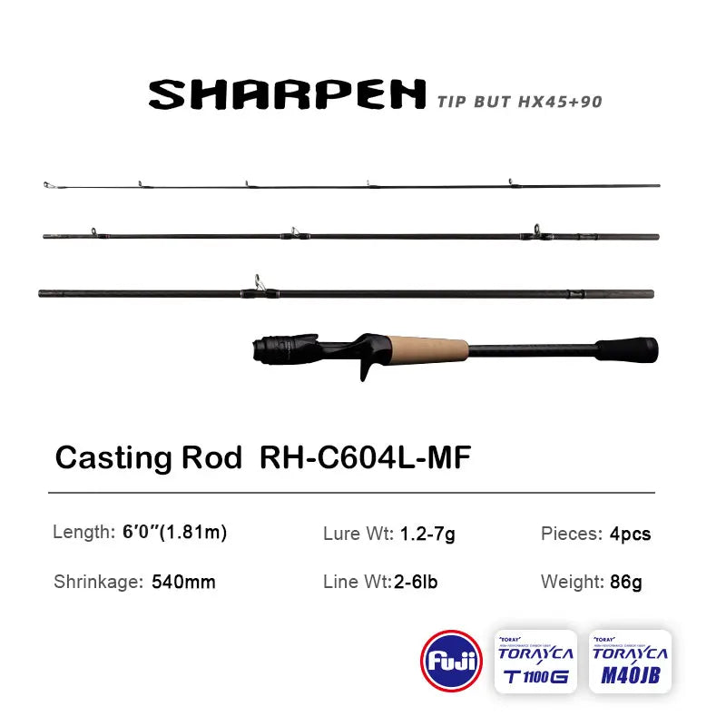 Purelure sharp viagem isca macia longa fiação e fundição xf/mf ação hastes fuji componentes baixo pique vara de pesca carretel
