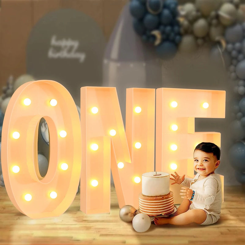 Caixa de quadro de luz led com letras gigantes, 91.5cm, chá de bebê, natal, 1 ° aniversário, festa de casamento, decoração, nome diy, caixa de enchimento de balão