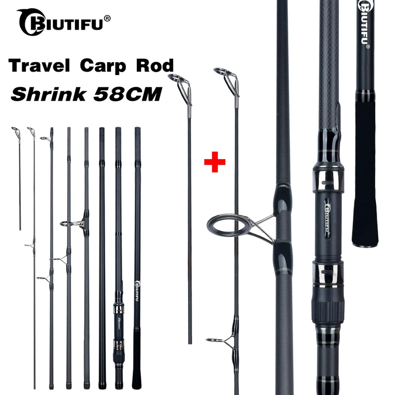 BIUTIFU 2 Pontas Vara de Pesca de Carpa 3.5lb 7 Seções 4.2/3.6/3.0m 30t Fibra de Carbono Viagem Lançando 60-150m Shore Casting Spinning Pole