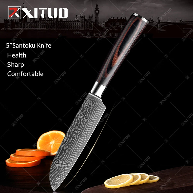 Conjunto de faca de cozinha premium afiada faca de chef japonesa faca santoku com padrão de damasco a laser cutelo de corte muito rápido 1-10 peças