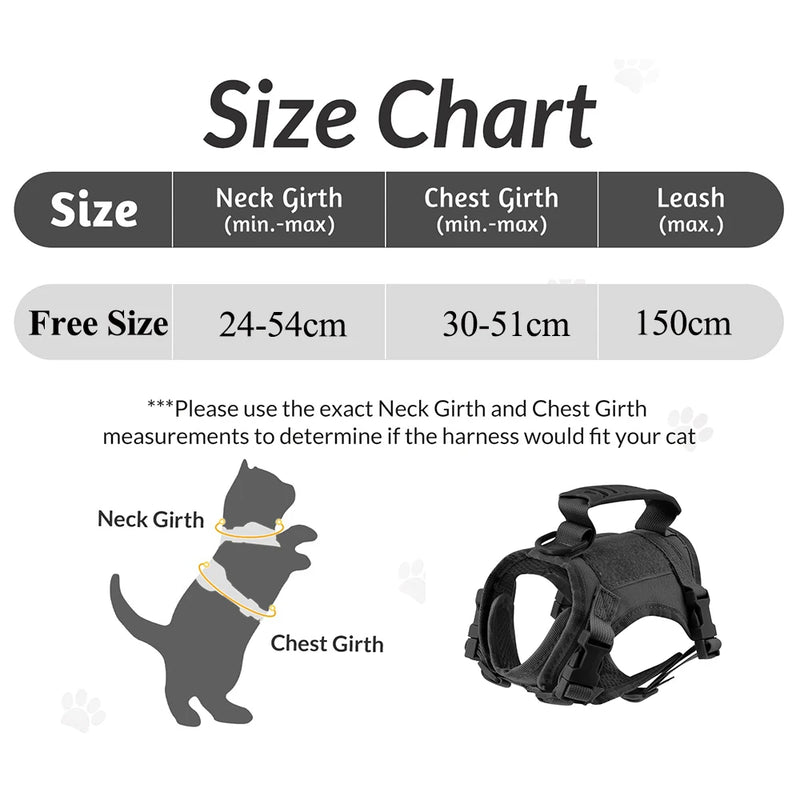 Arnês tático para gatos, para caminhada, à prova de fuga, ajustável, colete para animais de estimação, malha macia com alça de controle para gato grande, cachorro pequeno