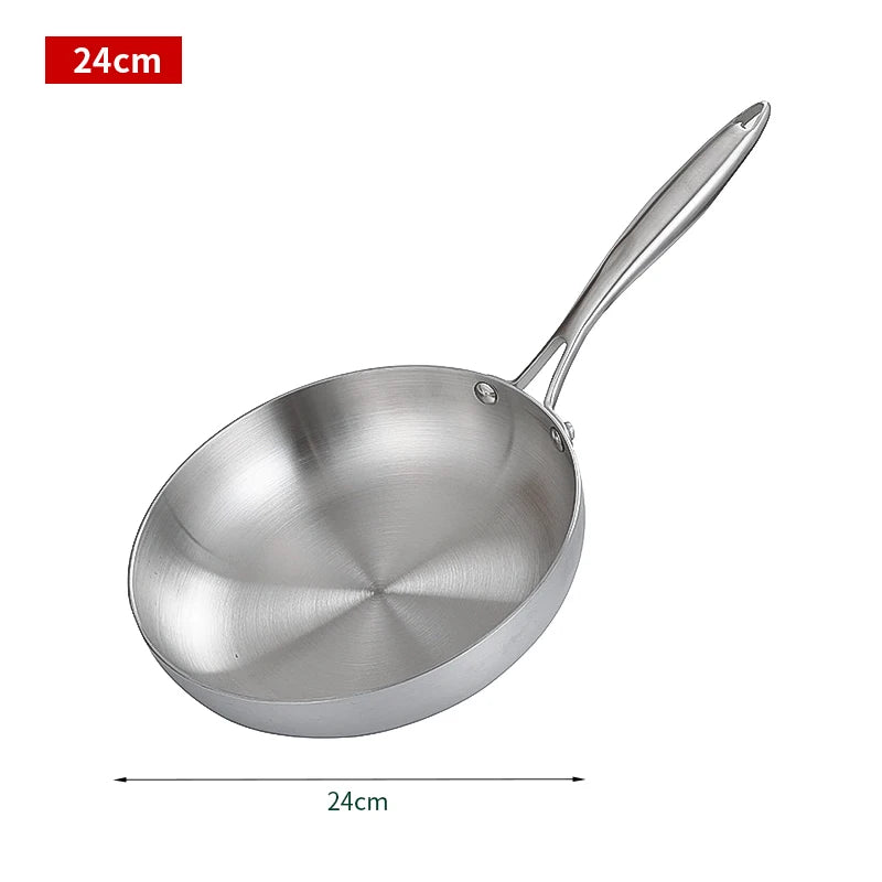 Frigideira de aço inoxidável 304, panela antiaderente panela de bife frito sem revestimento panelas de cozinha para fogão a gás e fogão de indução