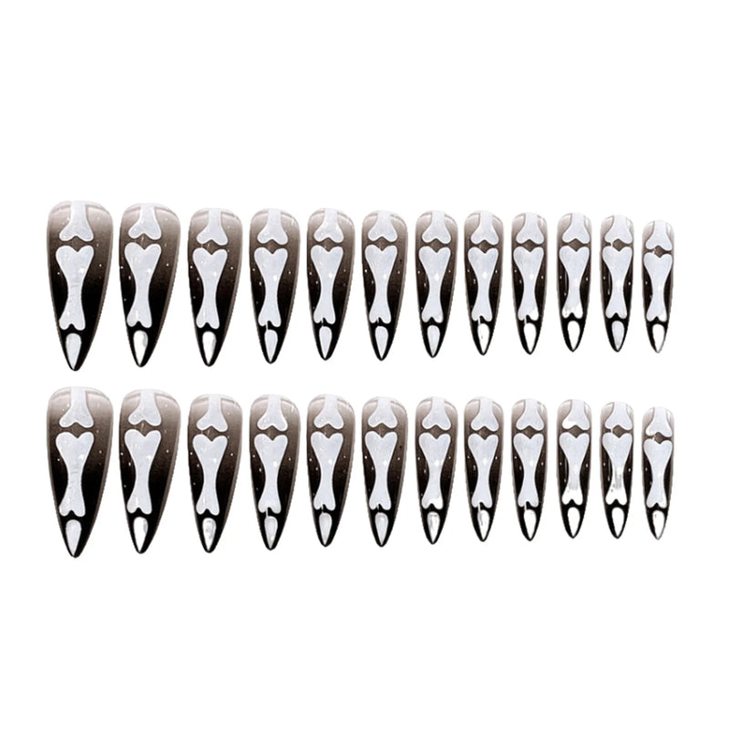 Unhas Postiças Góticas Wearable, Boneca Do Amor Rosa, Projetos De Esqueleto, Unhas Postiças, Pressione, Manicure De Cobertura Completa, Ponta De Unha, 24Pcs