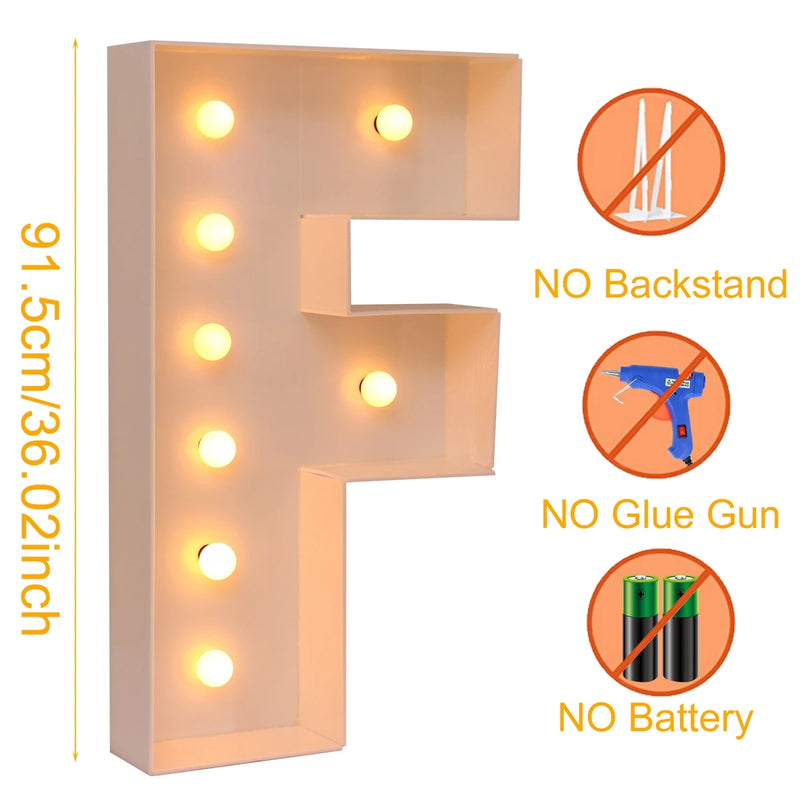 Caixa de quadro de luz led com letras gigantes, 91.5cm, chá de bebê, natal, 1 ° aniversário, festa de casamento, decoração, nome diy, caixa de enchimento de balão