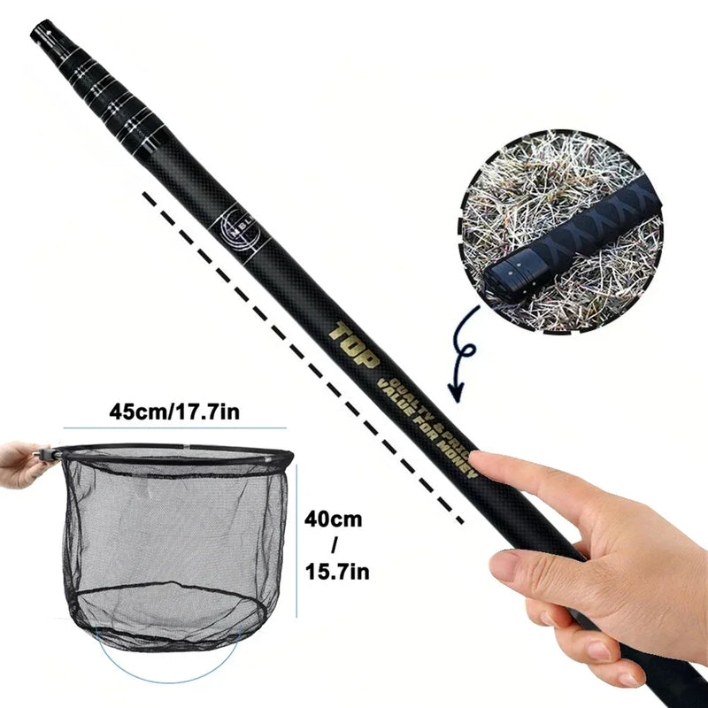 Marca MBLN, comprimento total de 328 cm/129 polegadas, ultraleve 414g, rede de pouso de pesca portátil, rede telescópica de fibra de carbono, cabeça de rede de liga