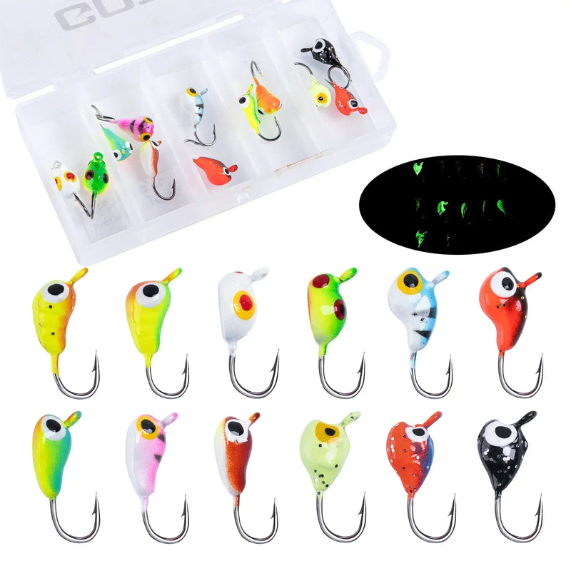 Goture gelo jigging iscas conjunto luminoso engrenagem de pesca no gelo baixo tipo de peixe jigs iscas vários estilos de iscas de inverno qualidade gabarito para ic