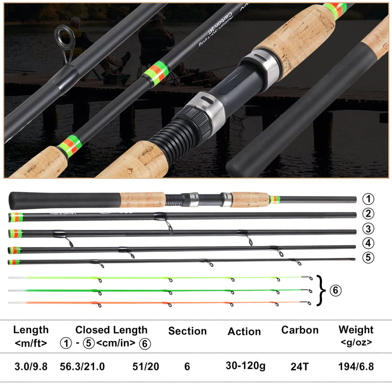 Sougayilang 3m alimentador vara de pesca alça de cortiça fibra de carbono fiação varas de pesca l m h potência 30-120g isca peso carpa pólo pesca