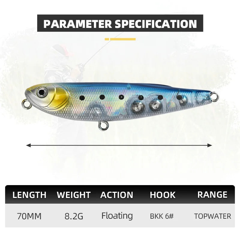 Blux stray cão topwater lápis 70mm 8.2g superfície walker isca de pesca caminhada o cão artificial água salgada baixo isca dura enfrentar