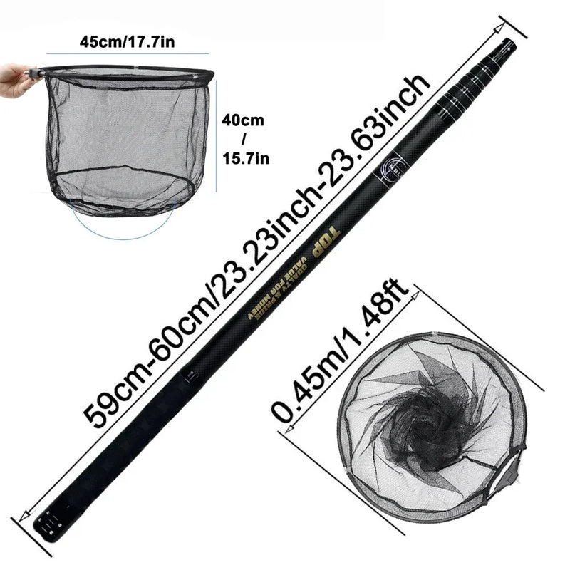 Marca MBLN, comprimento total de 328 cm/129 polegadas, ultraleve 414g, rede de pouso de pesca portátil, rede telescópica de fibra de carbono, cabeça de rede de liga