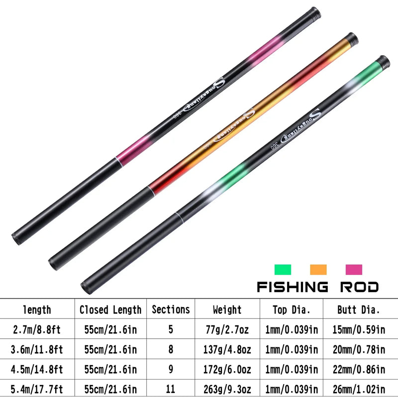 Sougayilang-Vara de pesca portátil ultra leve da carpa, vara de pesca, ferramentas de pesca, arrasto máximo, 2.7 m, 3.6 m, 4.5 m, 5.4m