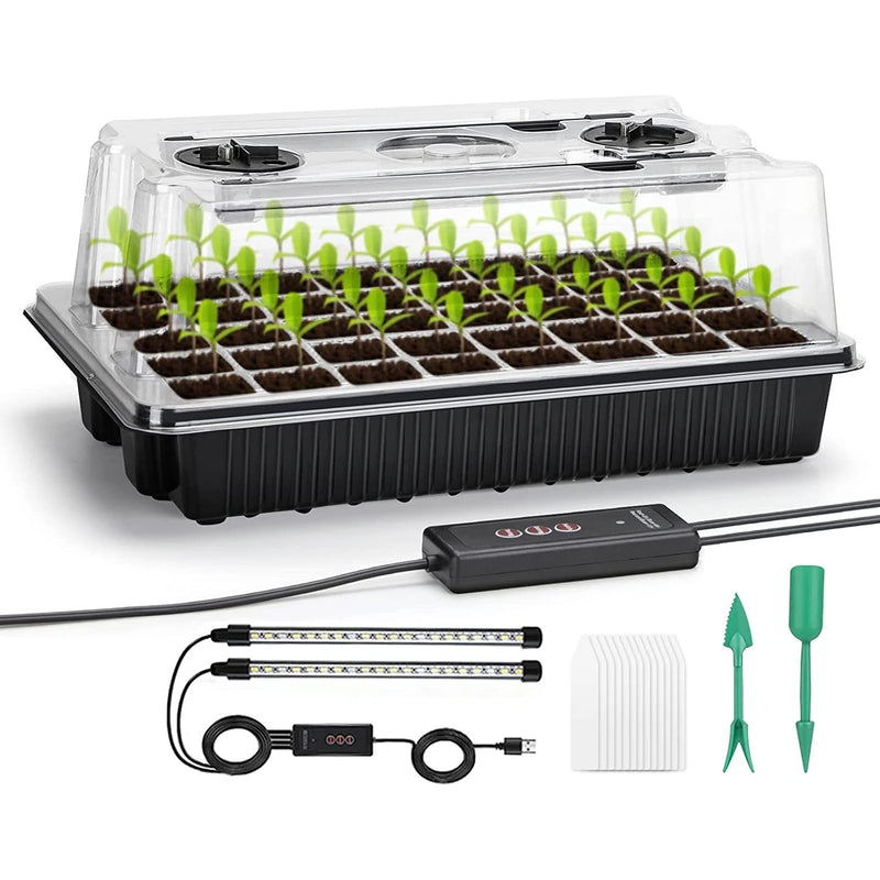 1 Conjunto, Bandejas de Início de Sementes com 2 Luzes de Crescimento em Tiras Longas, Kit de Início de Sementes com 40 Células e Domos de Umidade, Bandejas de Início de Mudas para Kit de Germinação de Sementes