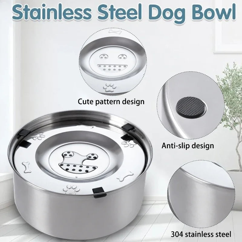 Tigela flutuante de aço inoxidável para cães, sem derramamento, anti-respingo, antiderrapante, dispensador de água para animais de estimação, grande capacidade, tigela alimentadora de cães