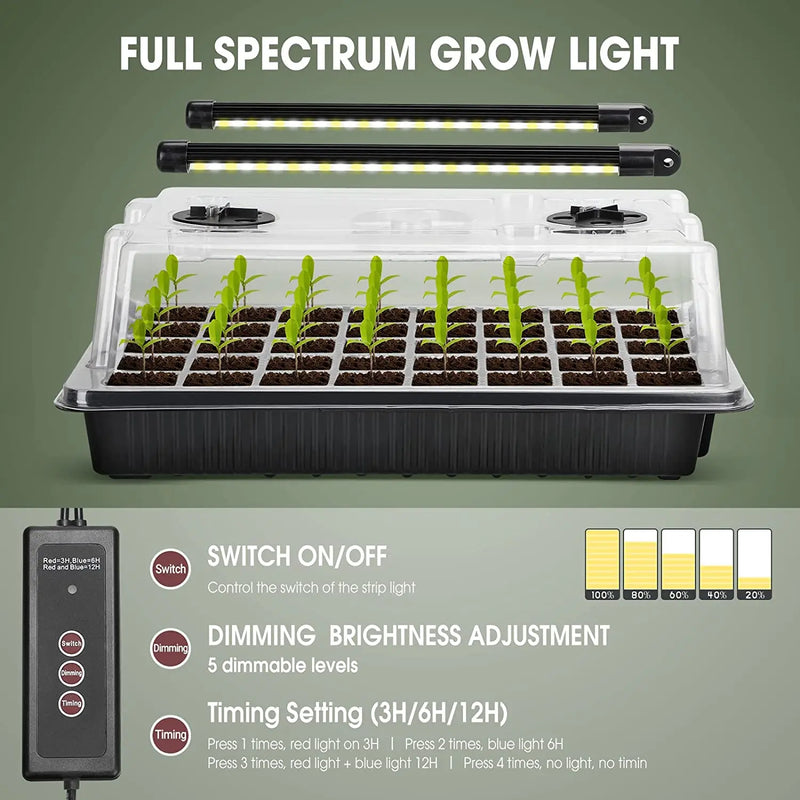 1 Conjunto, Bandejas de Início de Sementes com 2 Luzes de Crescimento em Tiras Longas, Kit de Início de Sementes com 40 Células e Domos de Umidade, Bandejas de Início de Mudas para Kit de Germinação de Sementes