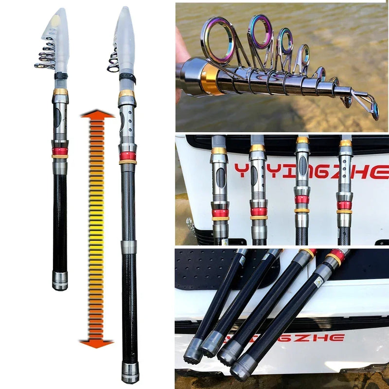 Vara de pesca giratória e carretel combo 1.8-3.6m pólo marítimo de fibra de carbono e relação de engrenagem 5.2:1 carretel de metal com kits de linha para carpa baixo