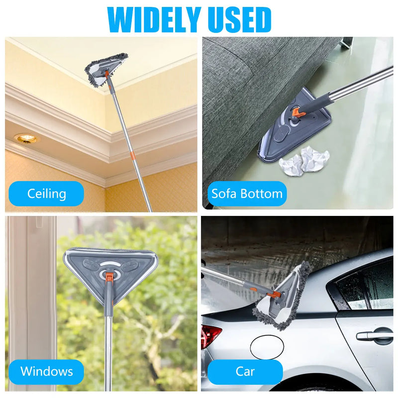 Esfregona de parede com alça longa 360 °   Esfregão de limpeza de parede de microfibra triangular giratório ajustável limpador de poeira seca e molhada para piso