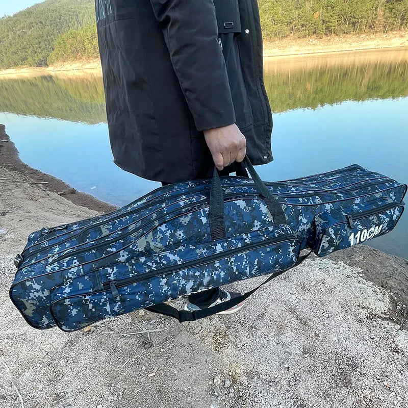Bolsa de pesca multifuncional de grande capacidade, 2/3 camadas, 110cm-150cm, portátil, oxford, vara de pesca, estojo de armazenamento, equipamento de pesca