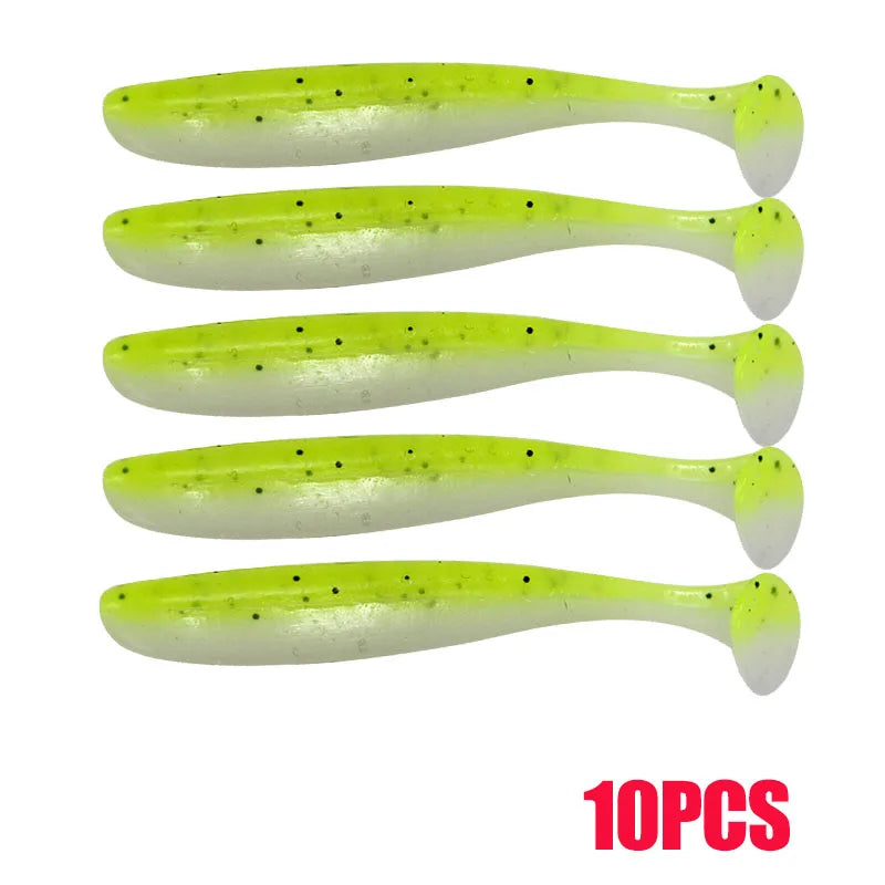 10-50 pçs 70mm isca de pesca macia artificial silicone truta shad carpa minhoca afundando isca t cauda jigging wobbler isca de pesca enfrentar