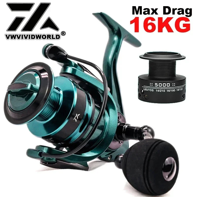 VWVIVIDWORLD, alta qualidade, carretel duplo, carretel de pesca, relação de engrenagem de liga, alta velocidade, carretel giratório, carretel de fundição, água salgada e careta