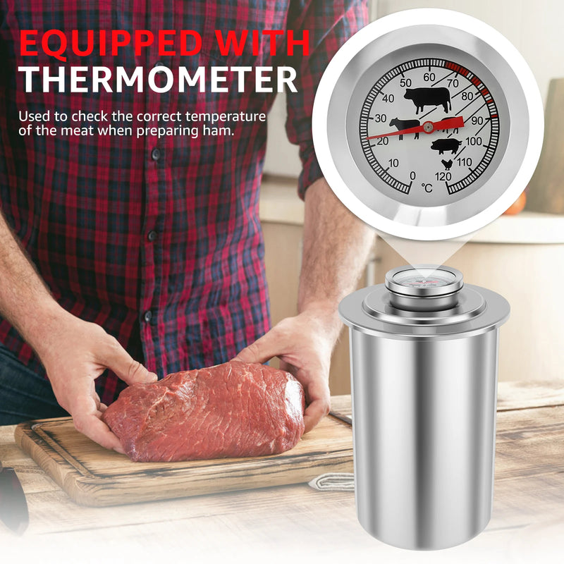 Prensa de carne de aço inoxidável para fazer presunto, molde de prensa de carne com termômetro para carne de porco e aves, acessórios de cozinha