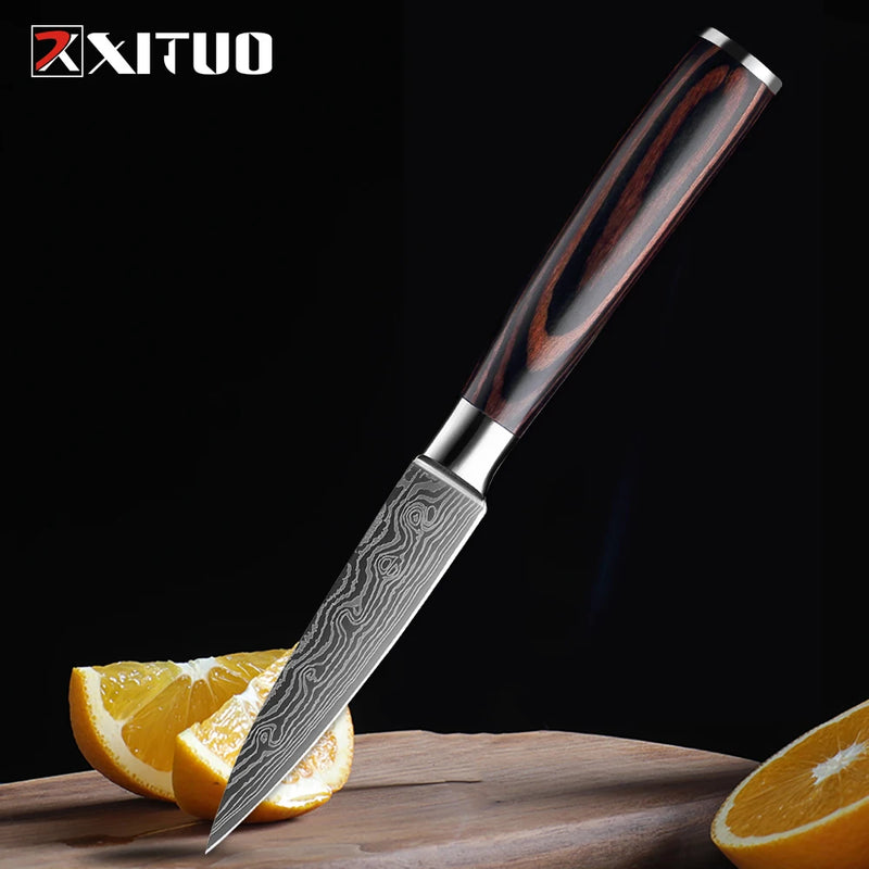 Conjunto de faca de cozinha premium afiada faca de chef japonesa faca santoku com padrão de damasco a laser cutelo de corte muito rápido 1-10 peças