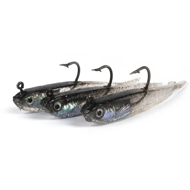 5 pçs isca macia 7cm/6g cauda dividida chumbo peixe swimbaits com ganchos silicone artificial isca de pesca para água salgada