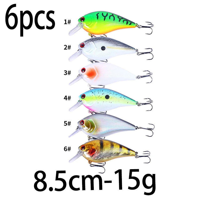 HENGJIA 1 peça 8.5cm 15g chocalho mergulho raso crankbait artificial wobbler para baixo pique isca dura isca de pesca equipamento 6 cores