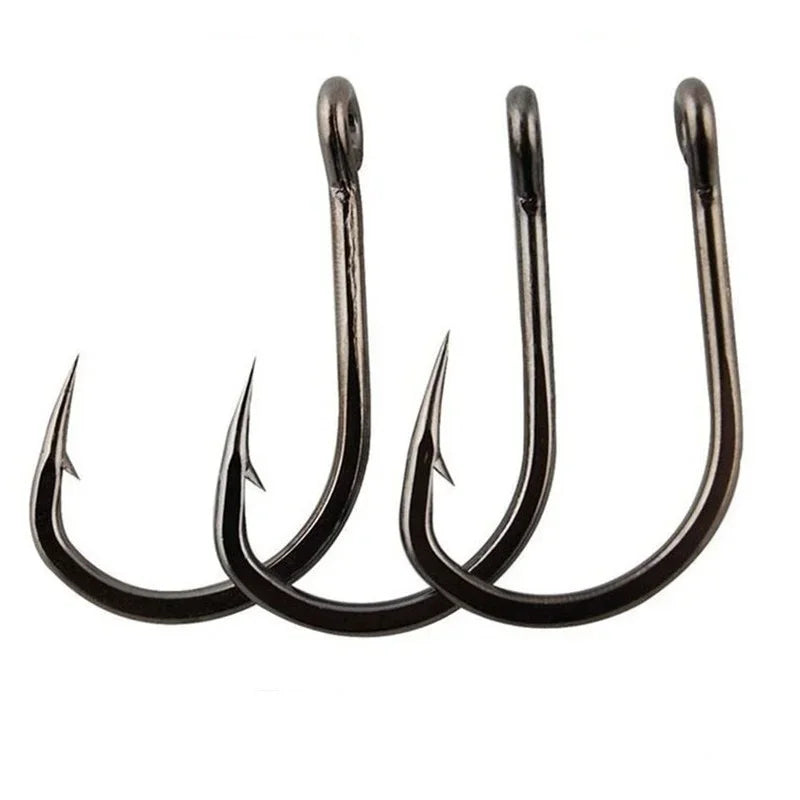100 unidades/caixa # 3~ # 12 ganchos de aço de alto carbono, ganchos de pesca prateados com círculo esportivo