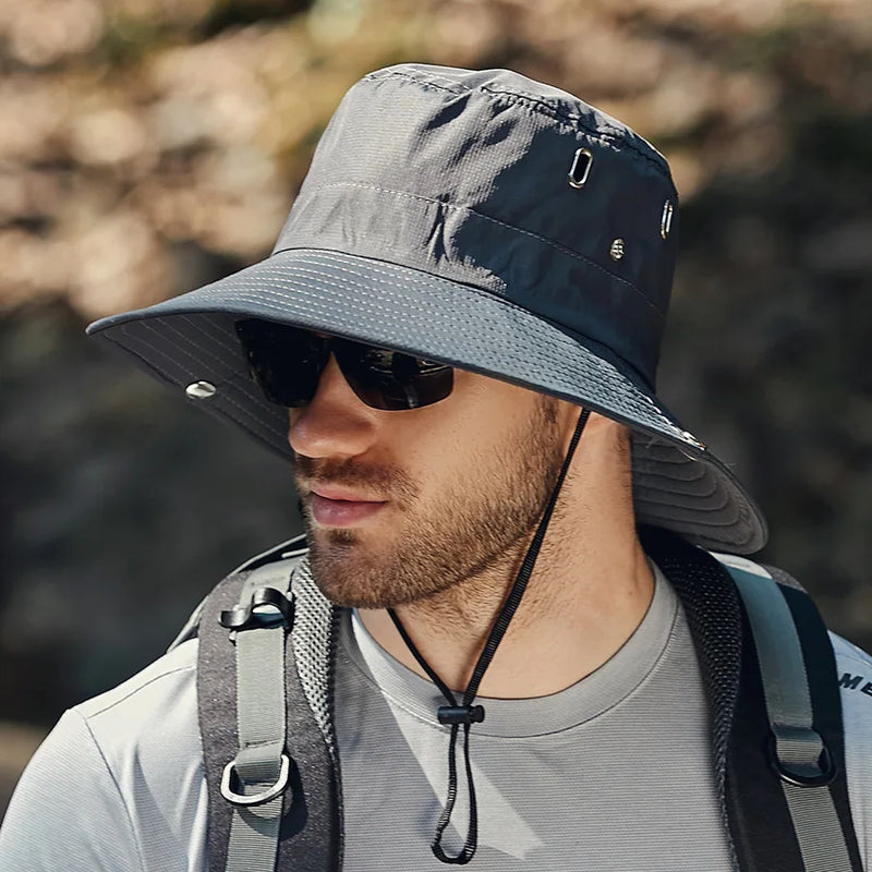 COKK-Chapéu de balde masculino boné de pescador chapéu de pesca para sombrinha, protetor solar Big Brim, chapéu de sol para equitação e caminhada verão