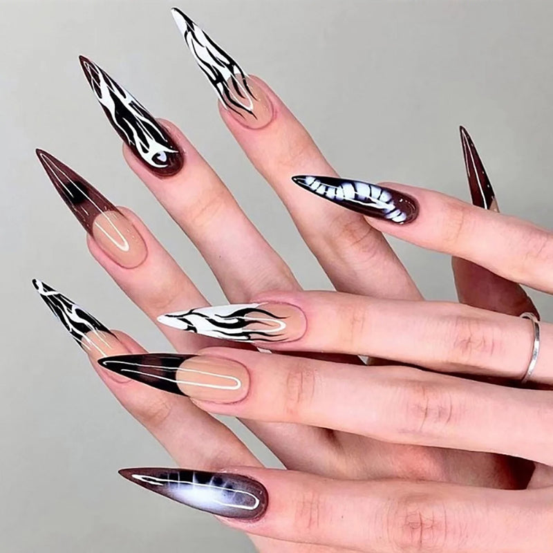 Unhas Postiças Góticas Wearable, Boneca Do Amor Rosa, Projetos De Esqueleto, Unhas Postiças, Pressione, Manicure De Cobertura Completa, Ponta De Unha, 24Pcs