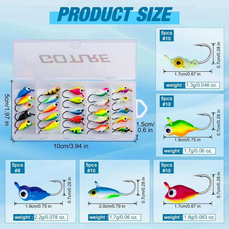Goture gelo jigging iscas conjunto luminoso engrenagem de pesca no gelo baixo tipo de peixe jigs iscas vários estilos de iscas de inverno qualidade gabarito para ic