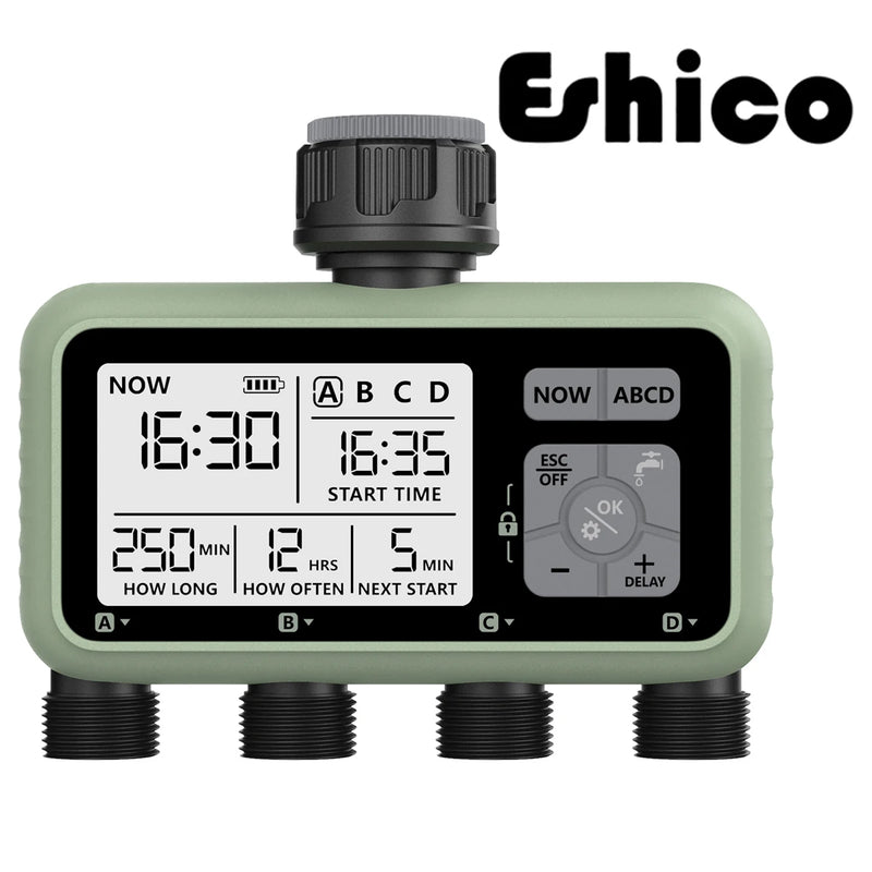 Eshico-Smart Garden Irrigation Timer, quatro funções independentes, fácil instalação, ferramentas de jardim ao ar livre, 4 Out, HCT-379