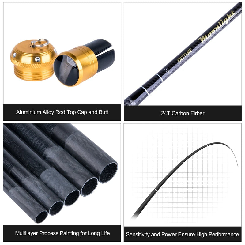Goture-mini vara de pesca manual, vara de pesca telescópica, fibra de carbono, fluxo, água doce, pesca de carpa, 1,8-3,6 m