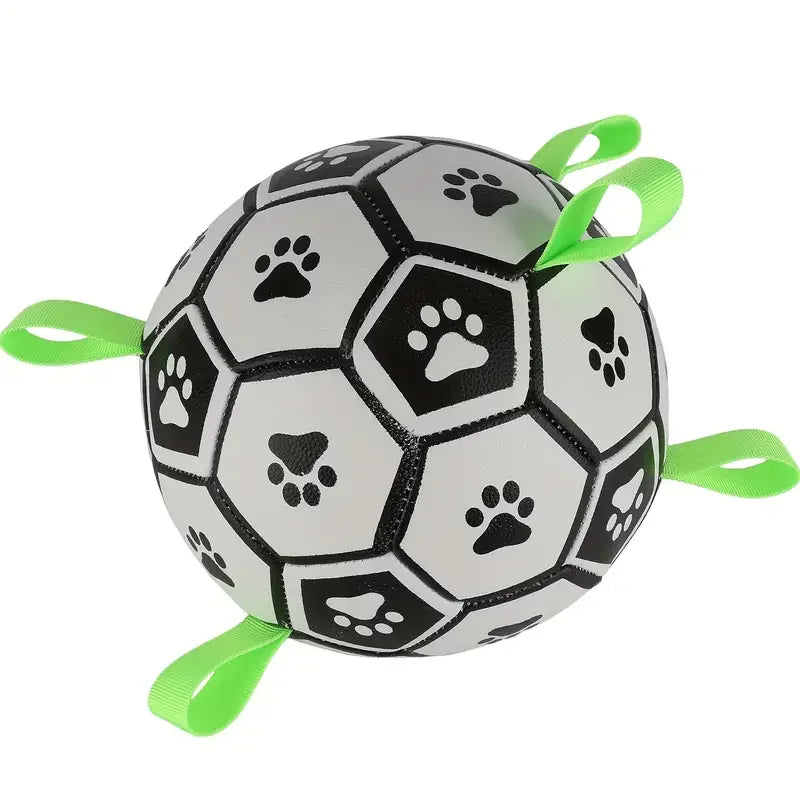 1pc durável design de futebol brinquedo para animais de estimação com alças cão mascar bola brinquedo para treinamento jogando limpeza dos dentes, paixão interativa animal de estimação
