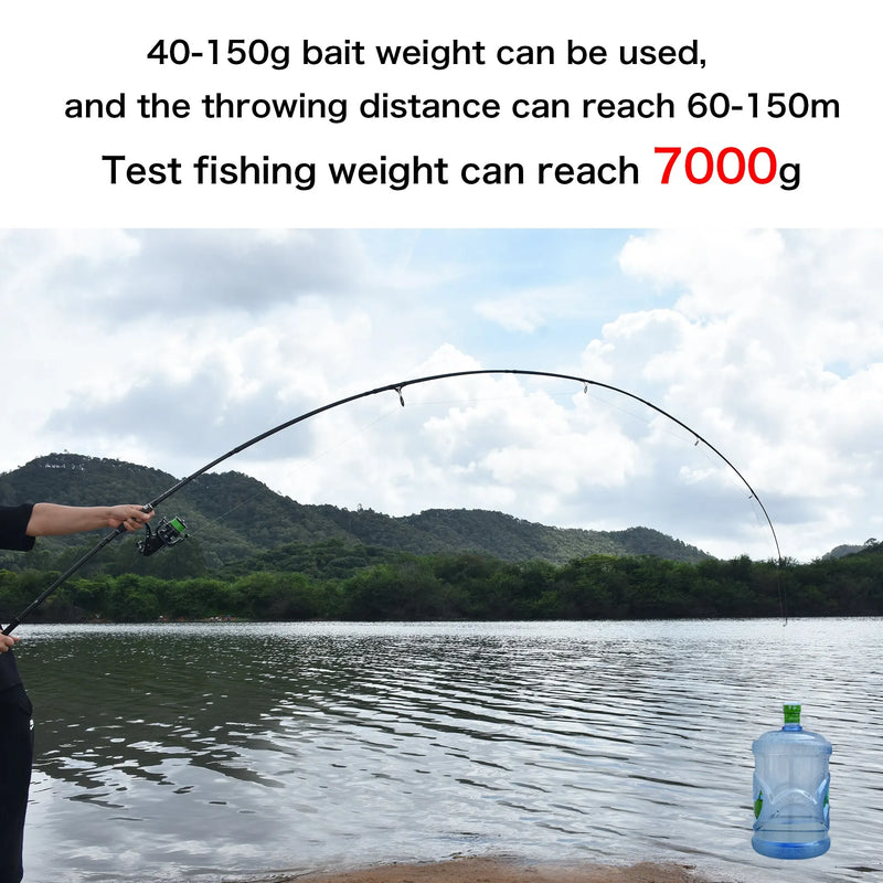 BIUTIFU 2 Pontas Vara de Pesca de Carpa 3.5lb 7 Seções 4.2/3.6/3.0m 30t Fibra de Carbono Viagem Lançando 60-150m Shore Casting Spinning Pole