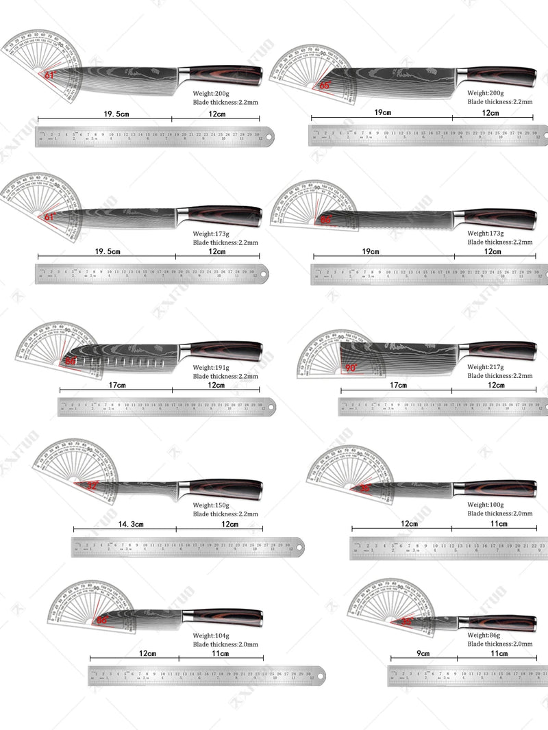 Conjunto de faca de cozinha premium afiada faca de chef japonesa faca santoku com padrão de damasco a laser cutelo de corte muito rápido 1-10 peças