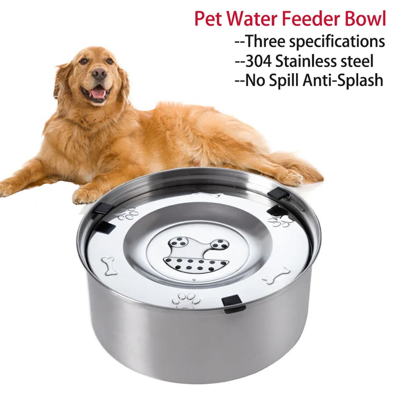 Tigela flutuante de aço inoxidável para cães, sem derramamento, anti-respingo, antiderrapante, dispensador de água para animais de estimação, grande capacidade, tigela alimentadora de cães