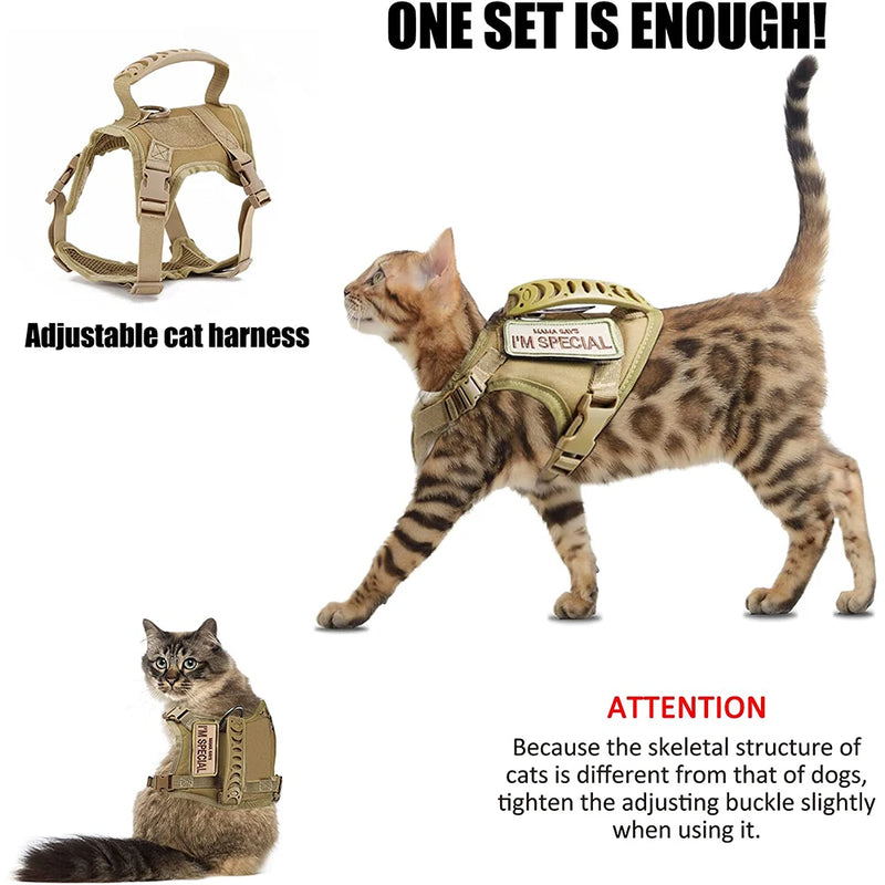 Arnês tático para gatos, para caminhada, à prova de fuga, ajustável, colete para animais de estimação, malha macia com alça de controle para gato grande, cachorro pequeno