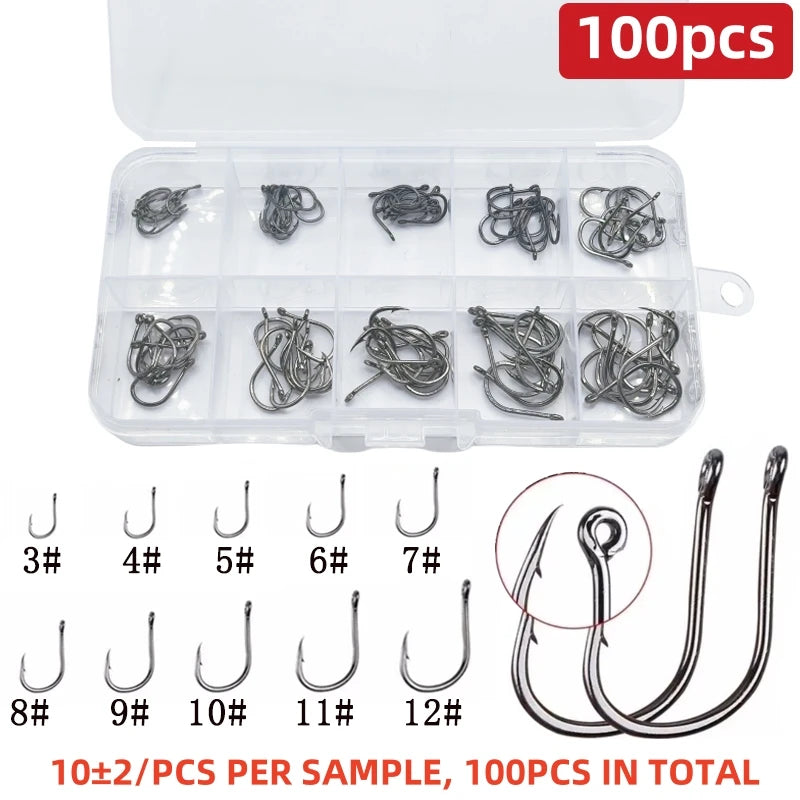 Novo 100/200/300 peças/caixa isca de pesca de carpa de aço carbono de alta qualidade anzol afiado 10 tamanhos disponíveis