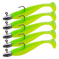 5 pçs/lote t-tail isca de pesca macia combinada com ganchos de cabeça de gabarito wobblers artificiais swimbait equipamentos de pesca para baixo pique pesca